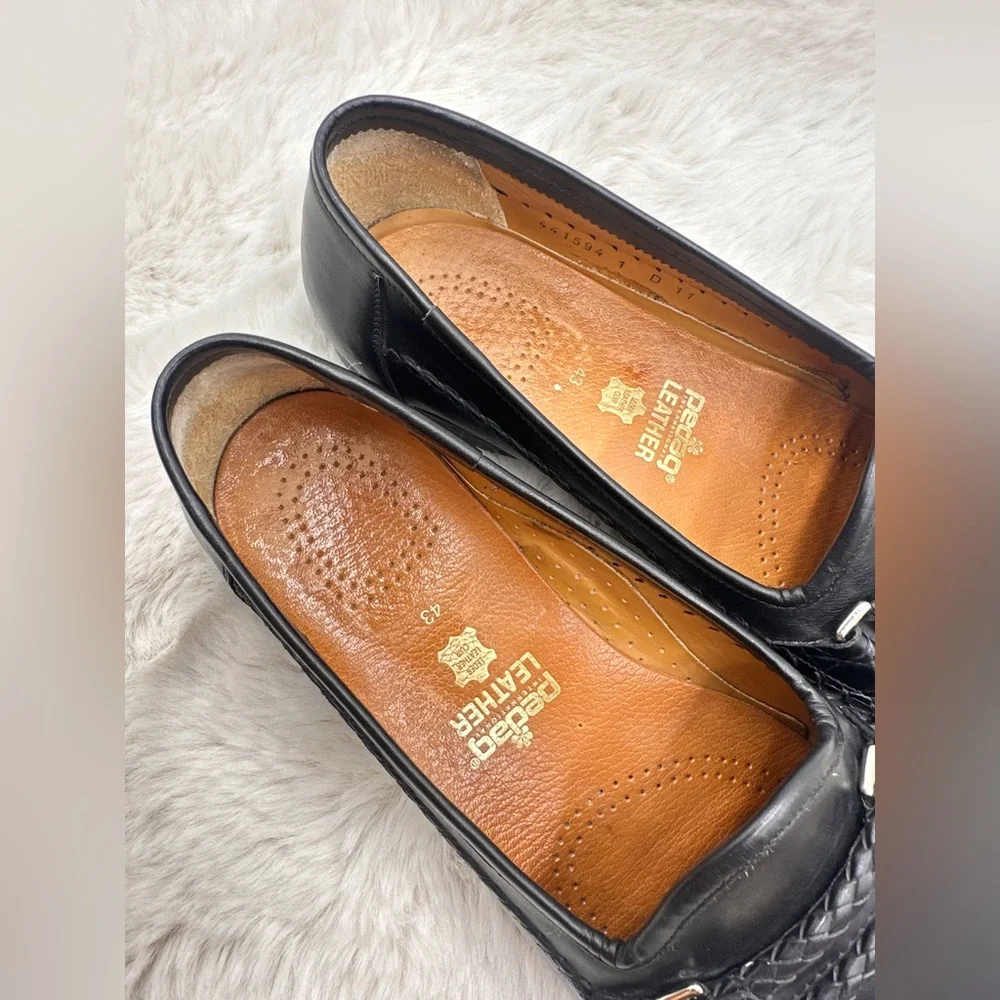 SANTONI Men’s Woven Leather Loafer Size 11 D Black braided‎ dress shoes